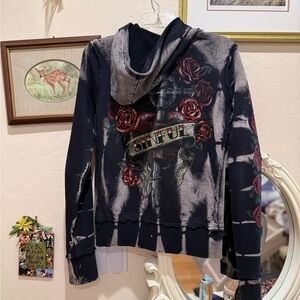 Sinful by Affliction Black Rose Tie Dye Crystal Hoodie Sz S.